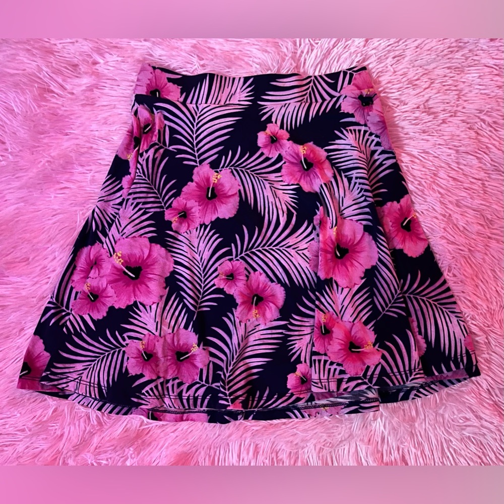 Vintage VS PINK Tropical Skater Skirt Y2K Hawaiian Hibiscus Mini Throwback